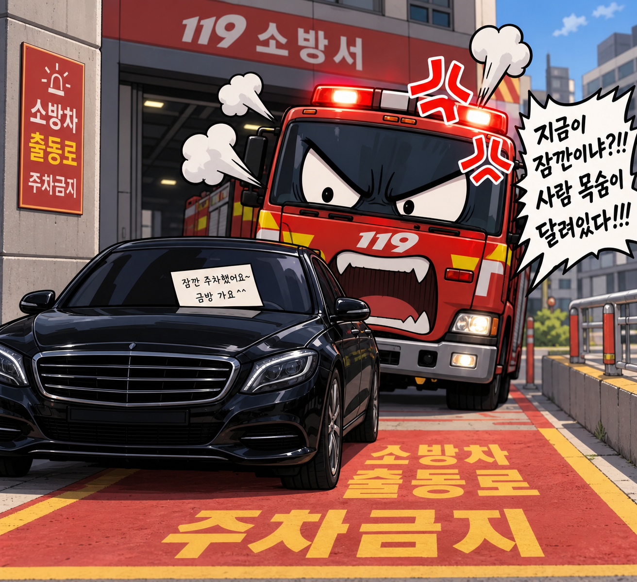 “소방서가 휴무인 줄 알았다?” 소방차 출동로를 막아선 몰상식한 불법 주차의 실태